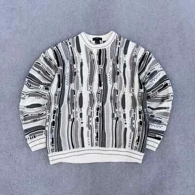 Vintage 90s retro Coogi style abstract pattern textured 3D cable knit jumper - L - Image 1 of 4