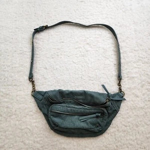 Vintage Y2K Corduroy Green Belt Bag Studded Crossbody Fanny Pack Hippy Boho - Picture 1 of 11