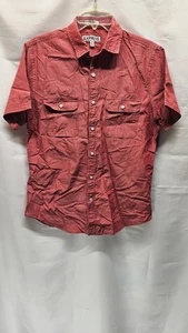 Camisa con botones de manga corta ajustada roja mediana talla Express para hombre - Imagen 1 de 4
