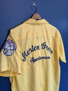 Vintage 70’s Hilton Yellow Chain Stitch Button Up Bowling Shirt Size Large USA - Picture 1 of 7