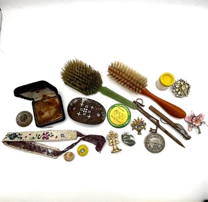 Antique Estate Lot Pocket Watch Vanity Oddities Jewelry Trinkets AS IS Salvage - Picture 1 of 12