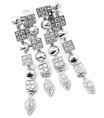 Authentic! Bulgari Bvlgari Lucea 18k White Gold Diamond Long Drop Earrings - Image 1 of 4