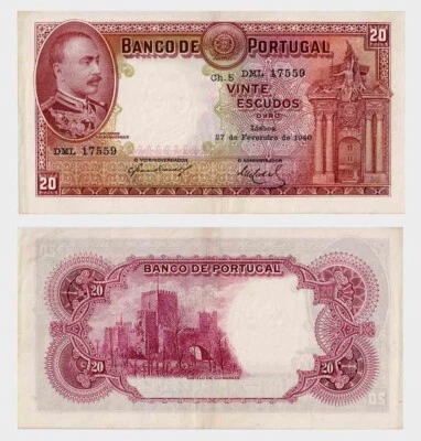 Portugal - 1940 - 20 Escudos - RARE *Not Listed - "VF" - #ED4591 - Image 1 of 4