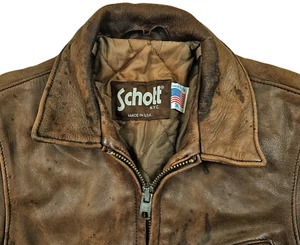 * HOT VINTAGE USA Men's SCHOTT @ DETROIT BIKER LINED BROWN LEATHER Jacket 34 XS - Picture 1 of 21