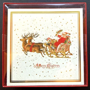 Punch Studio Christmas Cards Box Of 16 Santa Claus Sleigh Reindeer Gold Foil - Picture 1 of 4