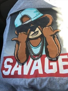 Savage HUSTLE All Over Print Red Short Sleeve Bear T-Shirt Mens Size Medium - Picture 1 of 4