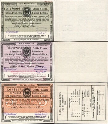 Lot of Preußisch-Süddeutsche Klassen-lottery, Berlin 1912,1914, 1916 - #B33 - Image 1 of 4