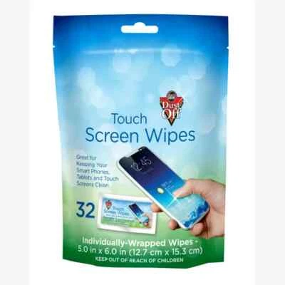 Dust-Off 32 TOUCH SCREEN CLEANING WIPES Phone Tablet TV Camera Laptop Screens HQ - Image 1 of 4
