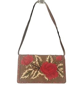 ISABELLA FIORI Authentic Wallet Wristlet Clutch Brown Genuine Leather Embroided - Picture 1 of 12