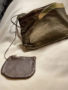 Vintage Leather Metallic Gold/Bronze Clutch/Shoulder/Crossbody Bag W/Coin Pouch - Picture 1 of 11