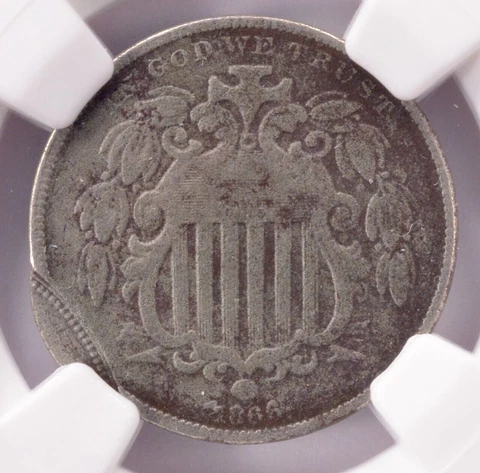 NGC 5c 1866 Shield Nickel Double-Struck 95% Off-Center VF Details Cover