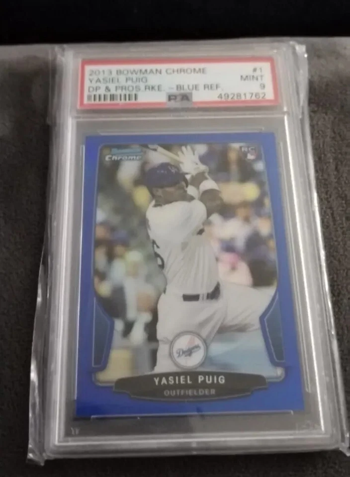 Yasiel Puig 2013 Bowman Chrome DP & PROS Rookie Blue Refractor PSA 9 #80/99 - Image 1 of 2