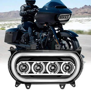 For Harley Road Glide 2015+ Clear Len LED Headlight Projector High/Low Halo DRL - Picture 1 of 14