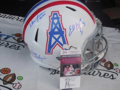 Earl Campbell Warren Moon Dan Pastorini signed Houston Oilers F/S helmet JSA COA - Image 1 of 4
