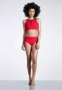 Slazenger Zip Bikini Set Ladies Red Black Swimwear Swimming Size 16 - Picture 1 of 19