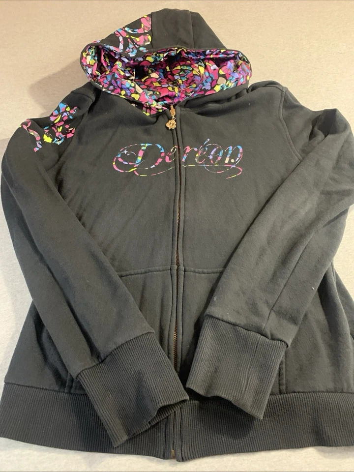 Sudadera con Capucha Dereon Mujer Mediana Negra Estampado Abstracto Forrada Cremallera Completa Manga Larga Boho Foto 1 de 4