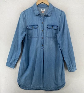 OLD NAVY Dress M Chambray Utility Popover Long Sleeve Shirtdress Mini Blue - Picture 1 of 10