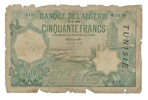 TUNISIA TUNISIE BANQUE DE L'ALGERIE 50 Francs 1936 27-5-1936 P.09 - Imagen 1 de 2