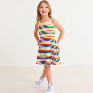 Hanna Andersson Girls Sleeveless Summer Dress Size 6-7 (120) Multicolor Striped - Picture 1 of 13