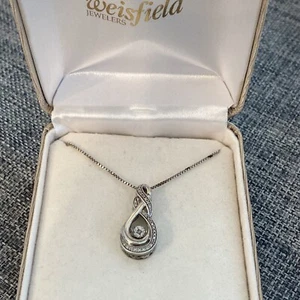 NIB Sterling FLOATING DIAMOND INFINITY PENDANT Necklace Signed oTc 925 18” - Picture 1 of 3
