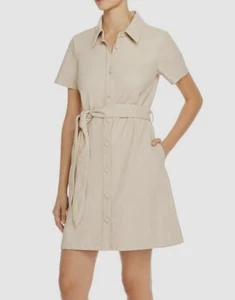 $195 BLANKNYC Womens Beige Faux Leather Collared Belt Button Shirt Dress Size XS - Picture 1 of 4