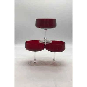 Three Gorgeous Ruby Red Delicate Sherbet / Dessert Glasses Holiday - Picture 1 of 6