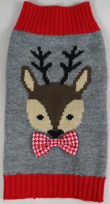 Suéter Perro Navidad Vacaciones Reno Pajarita Gris Rojo Talla Extra Pequeña XS S Foto 1 de 4