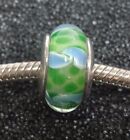 Glass Charm for European Bracelet Qg Sterling Silver Green and Blue