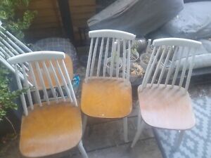 Four elm spindel back Ercol style Mid Century Chairs painted white