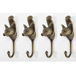 4 large version old style Vintage FOX Head 5.1/2″ Solid Brass hook aged - Bild 1 von 12