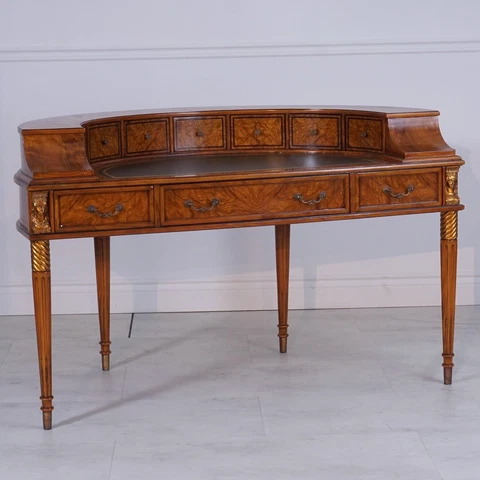 Stunning Solid Ash Demi Lune Writing Desk with Leather top and Gold Leaf accents Cover