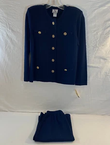 Nuevo con etiquetas Conjunto de chaqueta + falda azul marino tejido Mita para mujer talla 8 Petite - Imagen 1 de 14