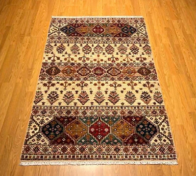 4 x 6.4 Ft  HandMade Fine Quality _Natural Dyes _Fine Wool_ Afghan Caucasian Rug - Image 1 of 4