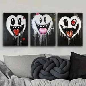 3pcs Ghostly Smile Design Darkness Perfect Wall Art Canvas Framed 50x70cm - Picture 1 of 3