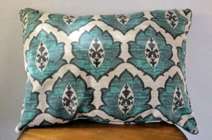 Small Teal Floral Outdoor Pillow 15 x 10.5 x 5 in Rectangle Polyester Easy Care - Picture 1 of 7