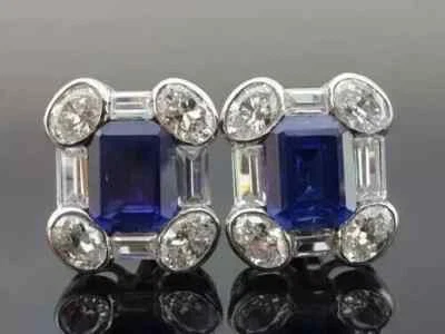 Gemelos para hombre enchapados en oro blanco de 14 quilates corte esmeralda de 3 quilates creados en laboratorio Foto 1 de 4