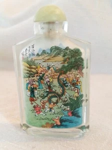 Ancienne tabatière ou flacon à opium, Chine, décor de scènes animées, signé - Imagen 1 de 11
