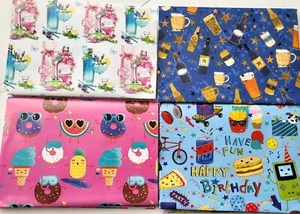 Birthday Gift Wrap 2 Sheets Beer Gin Burgers Food Doughnut Adult Child Wrapping - Picture 1 of 1