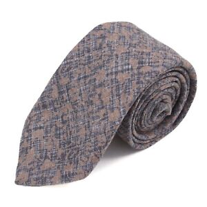 Isaia Napoli Gray and Tan Floral Leaf Print Soft Wool Tie NWT