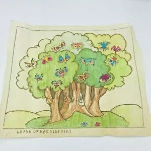 Hand Painted Needlepoint Pattern Canvas Owl Eyes in Tree Whimsy Peek A Boo - Picture 1 of 8