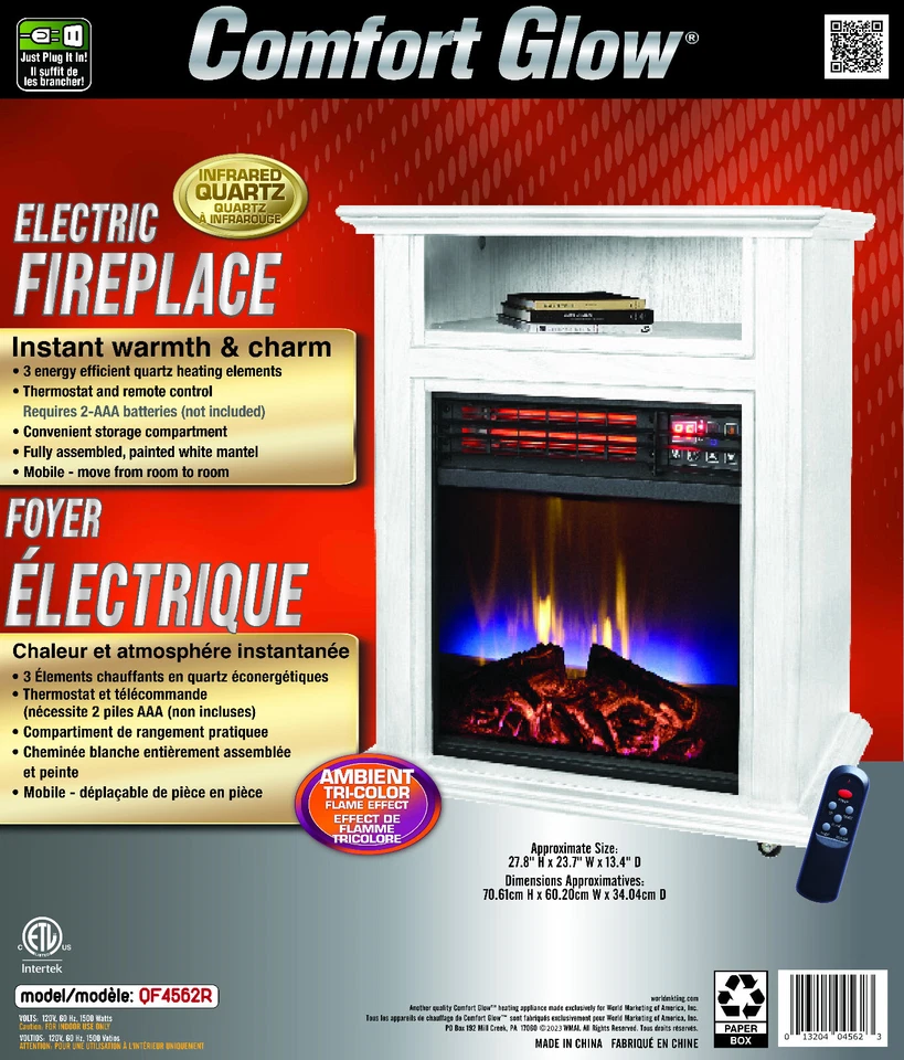 Chimenea eléctrica móvil Comfort Glow blanca, 5.120 BTU calienta hasta 1.000 pies cuadrados Foto 1 de 1