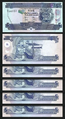 Solomon Islands 5 Dollars 2018, UNC, 5 PCS LOT, P-26 - Image 1 of 4