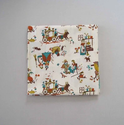 2.25 Yards Vintage Cinderella Fairytale Midcentury Fabric Teal Orange Brown 113 - Image 1 of 4