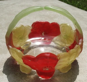 Yellow + Red Westmoreland Dogwood Split Handled Basket 3 5/8" high Late 1800s - Picture 1 of 12