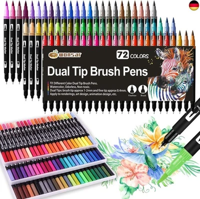 wonsar Dual Brush Pen Set, 72 Farben Filzstifte Dicke und Dünne für Kinder P