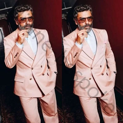 Trajes Rosa Para Hombre Solapa Pico Doble Pecho Boda Novio Esmoquin Baile de graduación Abrigo Pantalón Foto 1 de 4