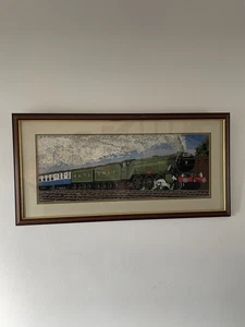 Vintage Flying Scotsman Wandteppich Kreuz Stab gerahmt Wandbehang 69x35cm - Bild 1 von 10