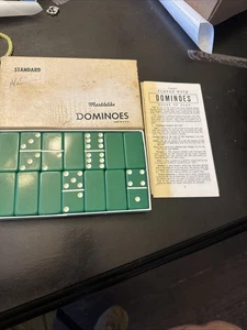 Vtg Puremco Green Standard Marblelike Dominoes #616 w/ Instruction Box USA Made - Picture 1 of 5