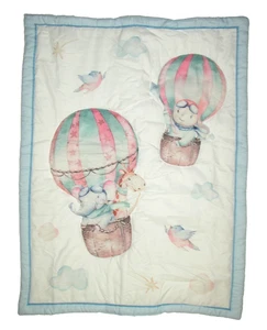 Hot Air Balloon Crib Bed Quilted Baby Blanket Comforter Elephant Giraffe Bunny - Picture 1 of 8