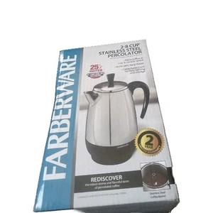 Percolateur inox Farberware 2-8 tasses 25⁰F avantages plus chauds tasse-vitesse à la minute - Photo 1/13